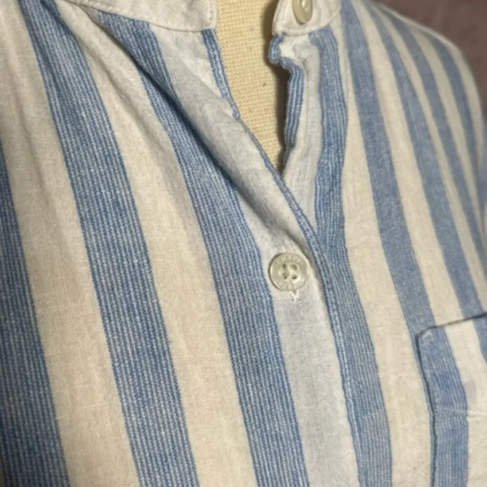 Chaps Womens Blue And White Striped Button Down Long Sleeve Shirt Size Small - Picture 3 of 8